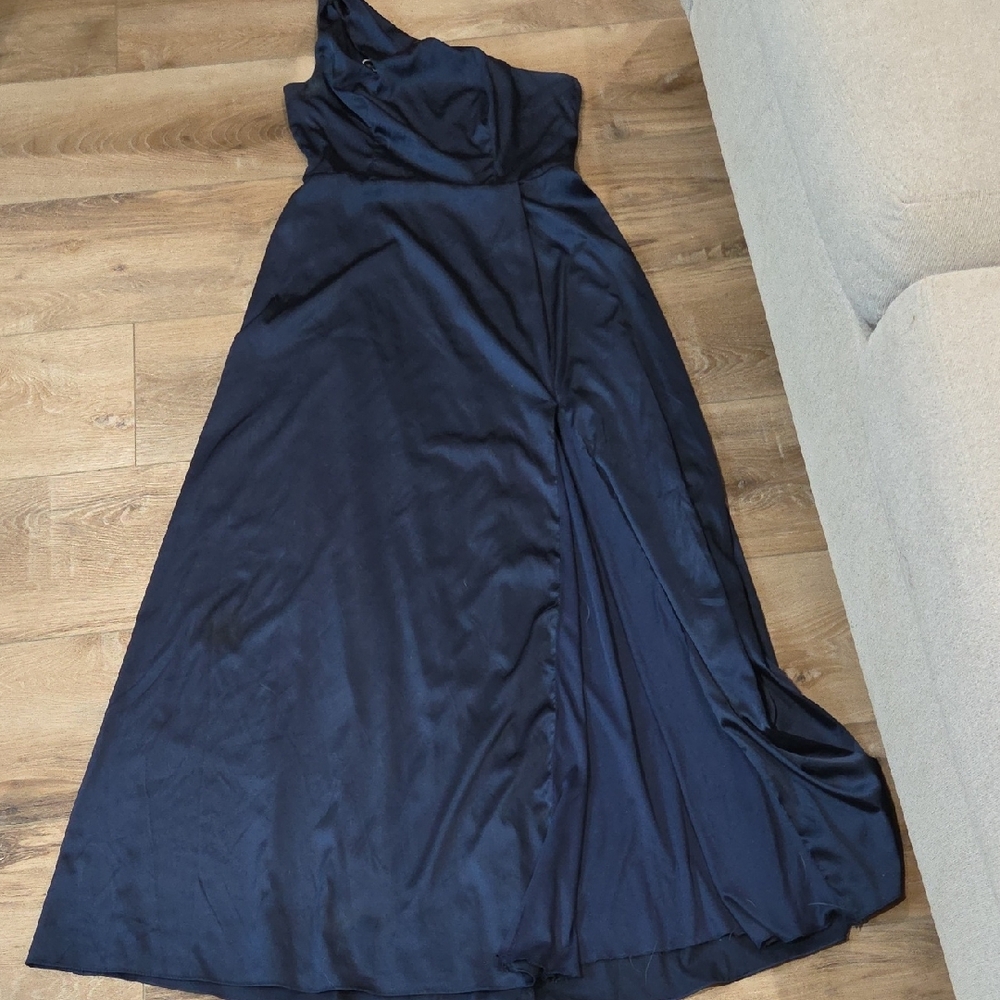 Elegant Navy Blue One-Shoulder Prom Dress